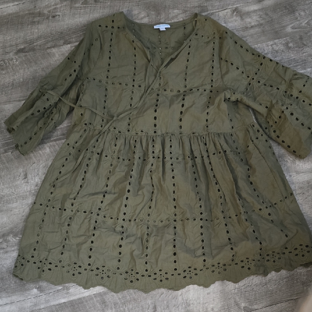 Olive Green Eyelet Dress